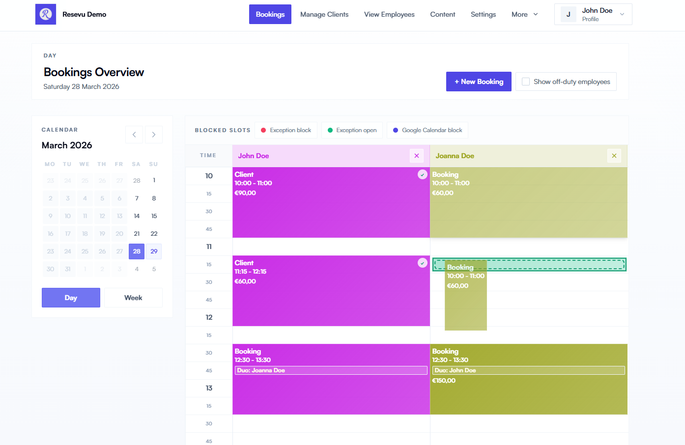 Resevu booking overview screenshot
